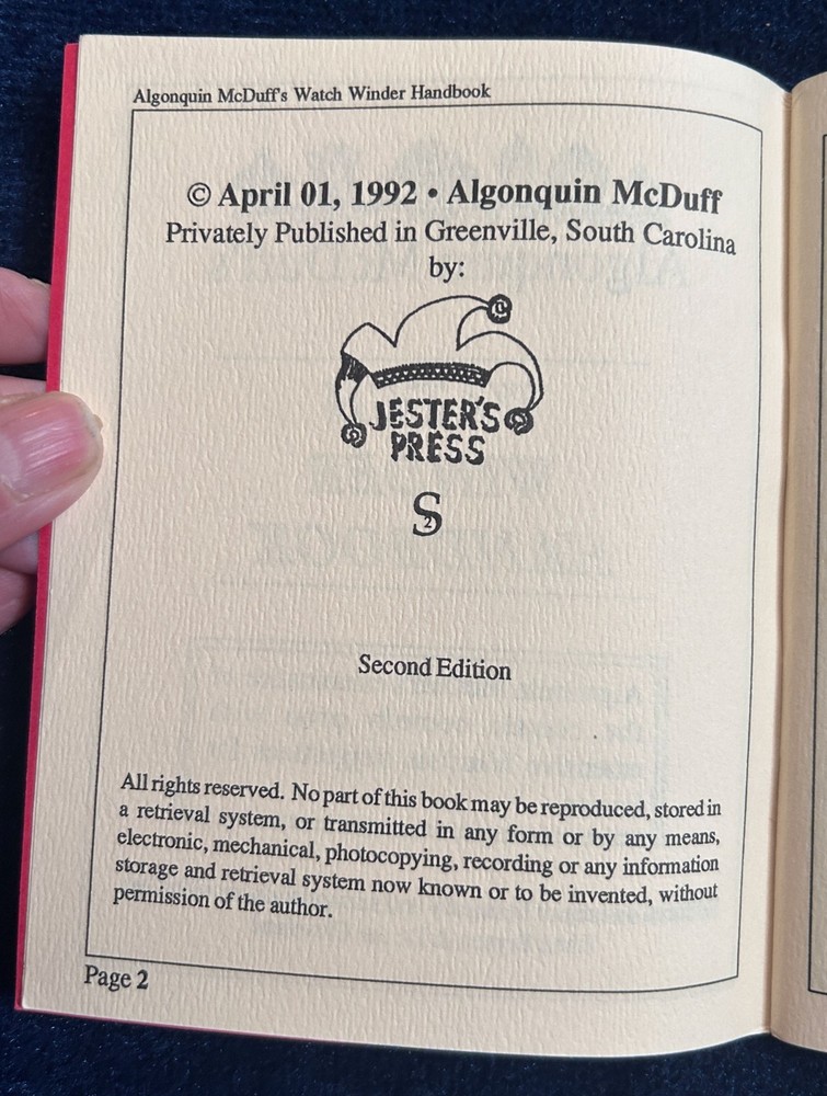 Watch Winder Handbook (Algonquin McDuff) -1992