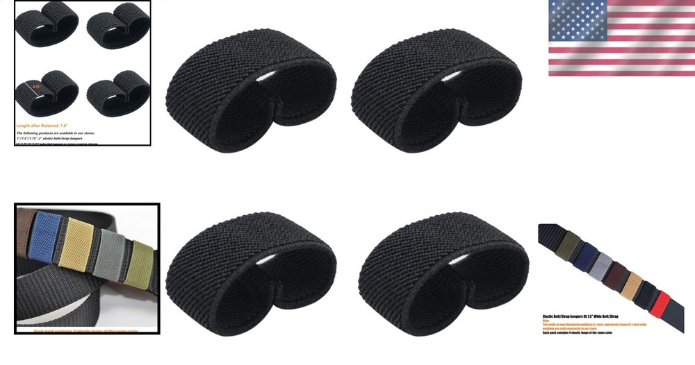 4 Elastic Strap Keepers Black for Tactical Belts Backpacks Holders
