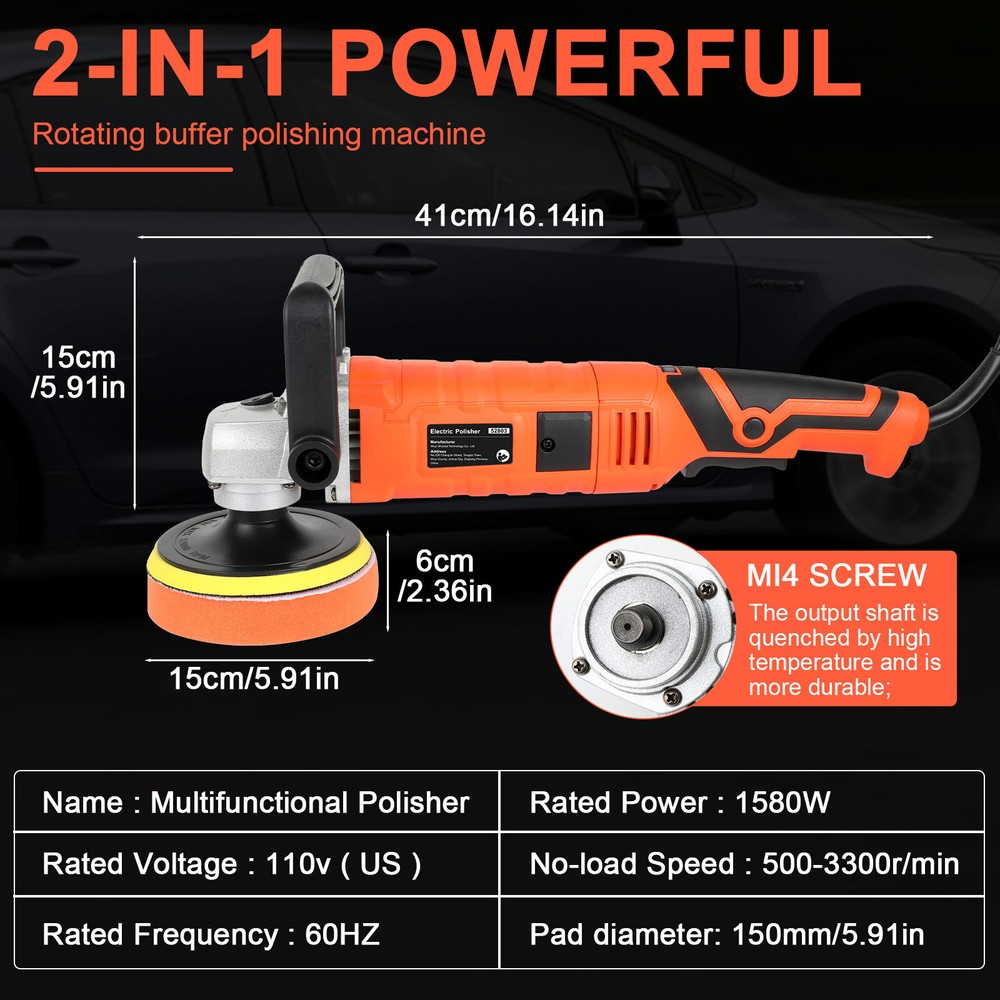 Electric Car Polisher Sander Buffer Polishing Machine Kit 1580W Variable Speed