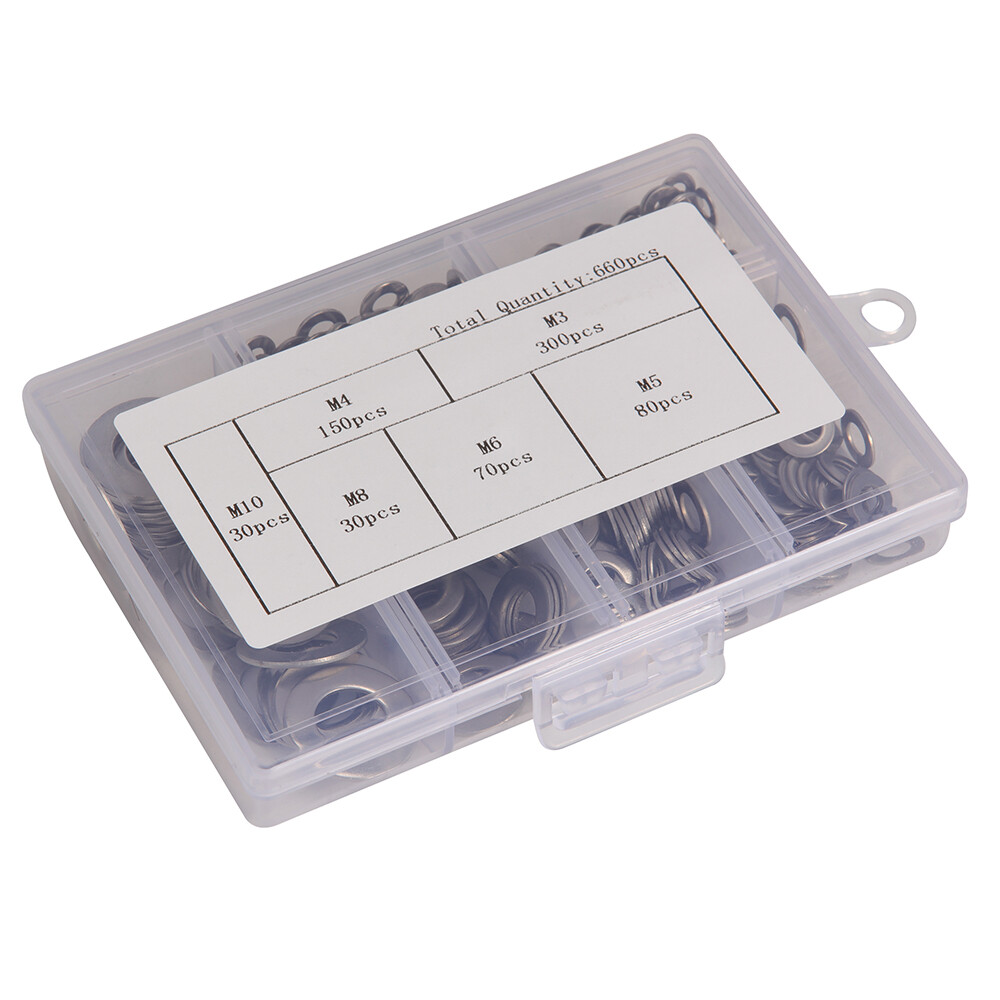 660PCS 304 Stainless Steel Washers Flat Washer Assortment Set Value Kit