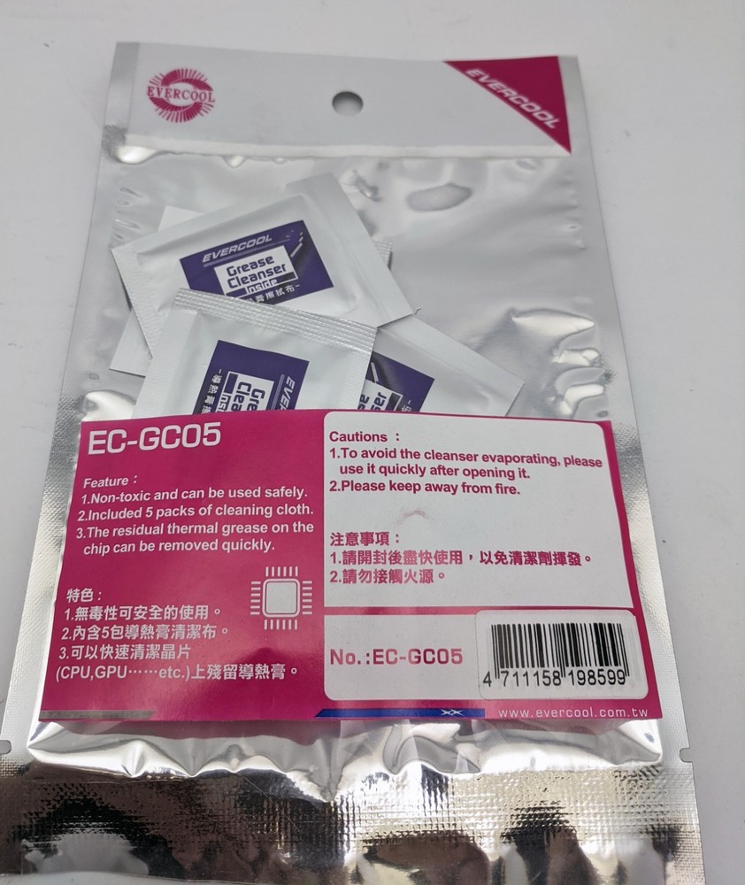 5-Pack: Evercool EC-GC05 Thermal Compound Grease/Paste Remover Cloth Cleaner