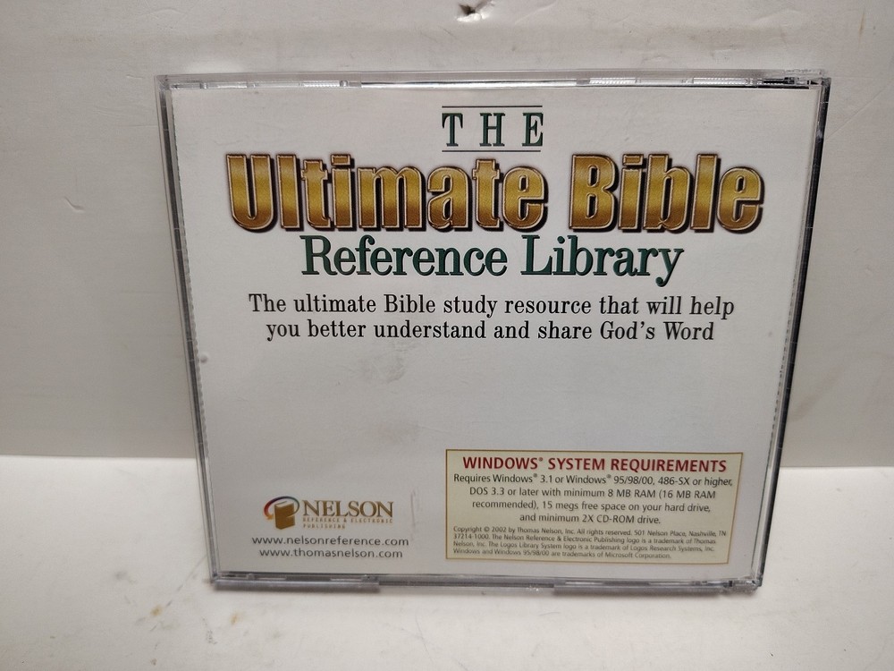 Nelson The Ultimate Bible Reference Library 2-CD PC CD-ROM, 2002)Windows 98/2000
