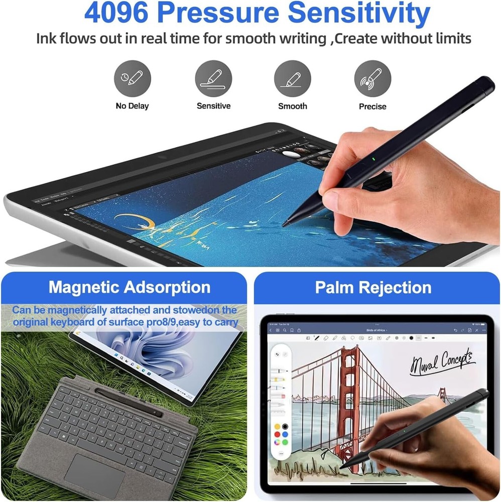 Slim Pen 2 for Microsoft Surface with 4096 Pressure, Eraser & Right-Click