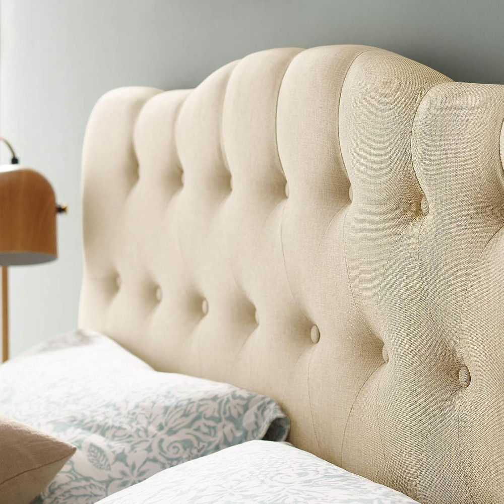 Beige Tufted Linen Queen Headboard - Elegant Upholstered Design