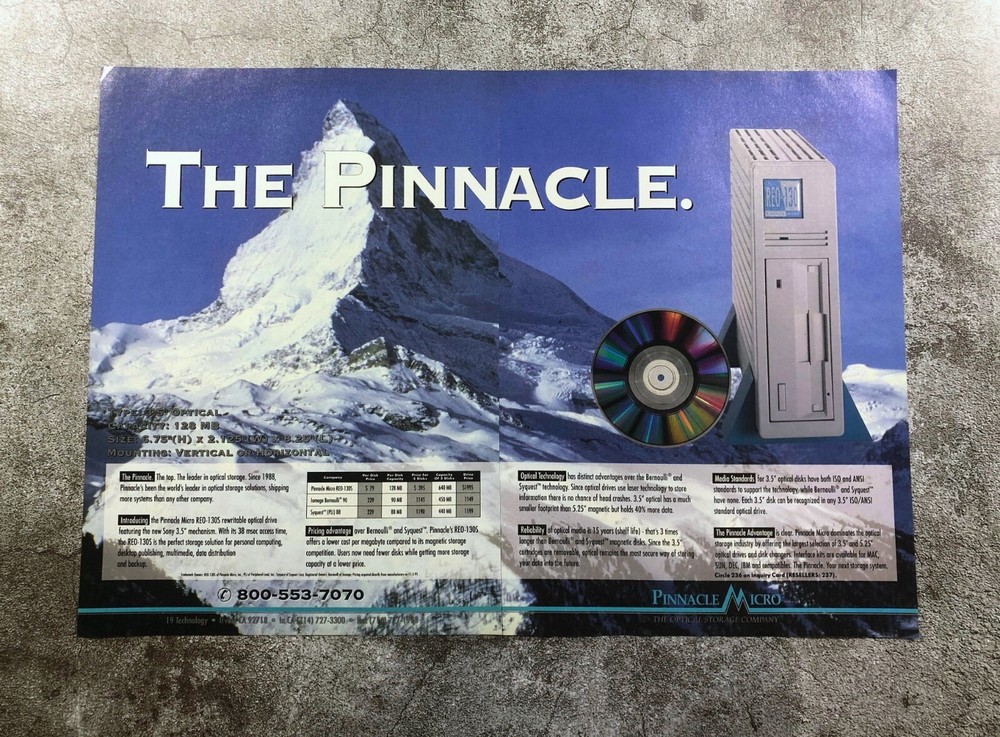 1992 Pinnacle Micro Optical Storage REO-130S PRINT AD Retro Computers PC
