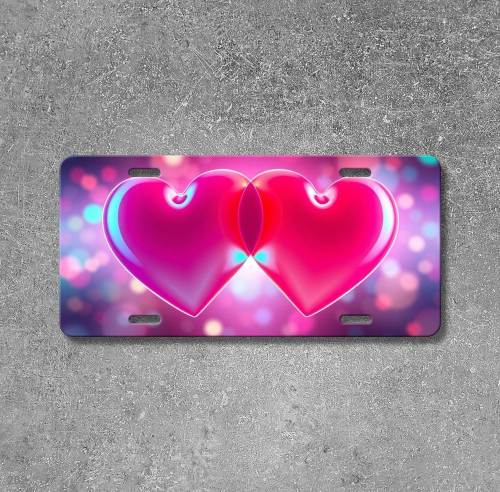 Stunning Two Hearts Style Custom Text License Plate Editable Auto Tag