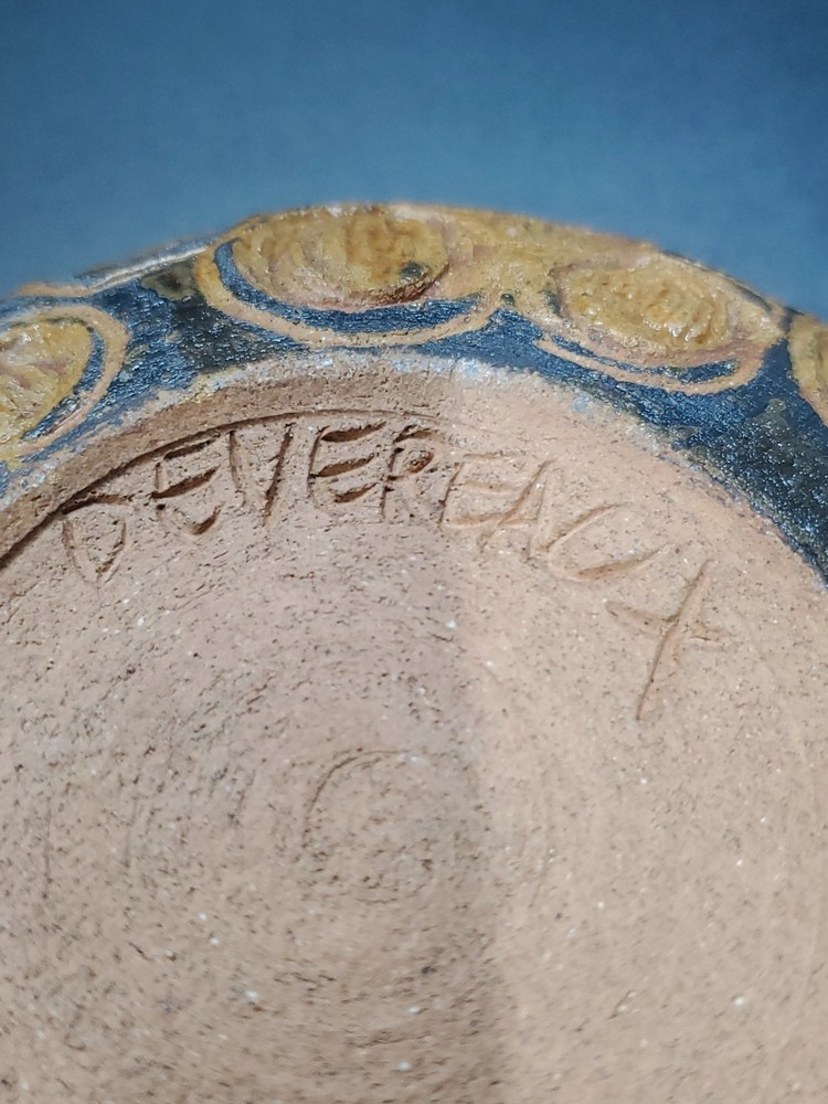 MCM Art Pottery Covered Dish Dot Pattern Signed "Devereux"