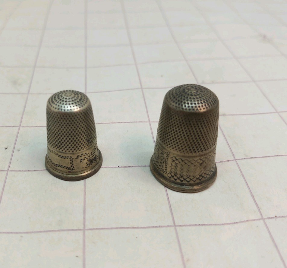 2 x Thimbles Antique George Burrows Unmarked Silver
