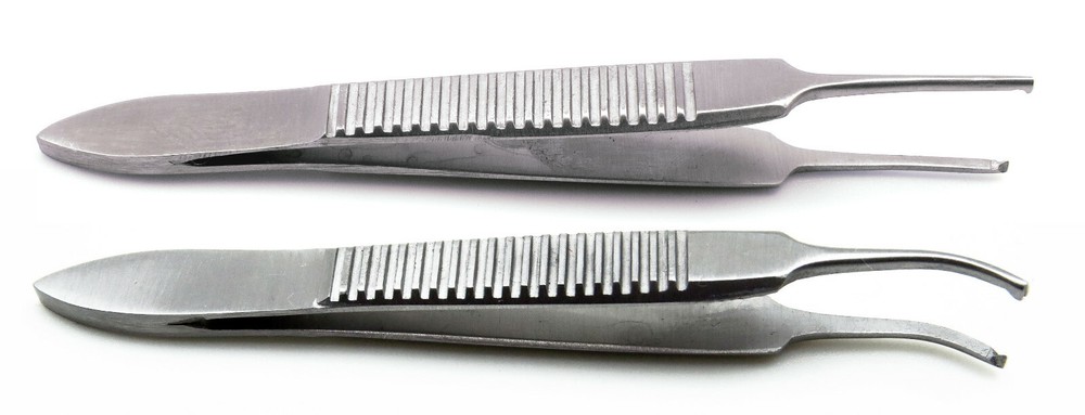 2 Pcs Iris Forceps 2.5" Kocher 0.5mm Straight & Curved Micro Instruments