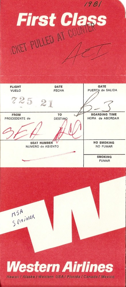 Ticket Jacket - Western - First Class  - 1 Flight Format - c1979 (J1911)