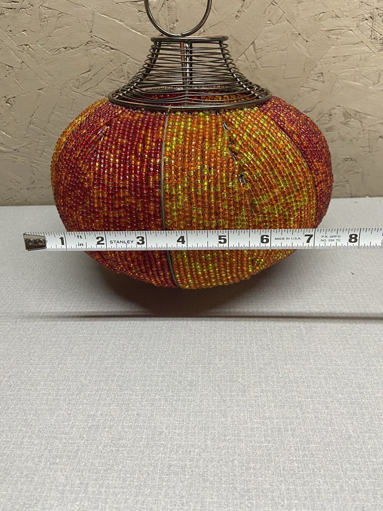 Beaded Orange & Yellow Beaded Round Tea Light Holder