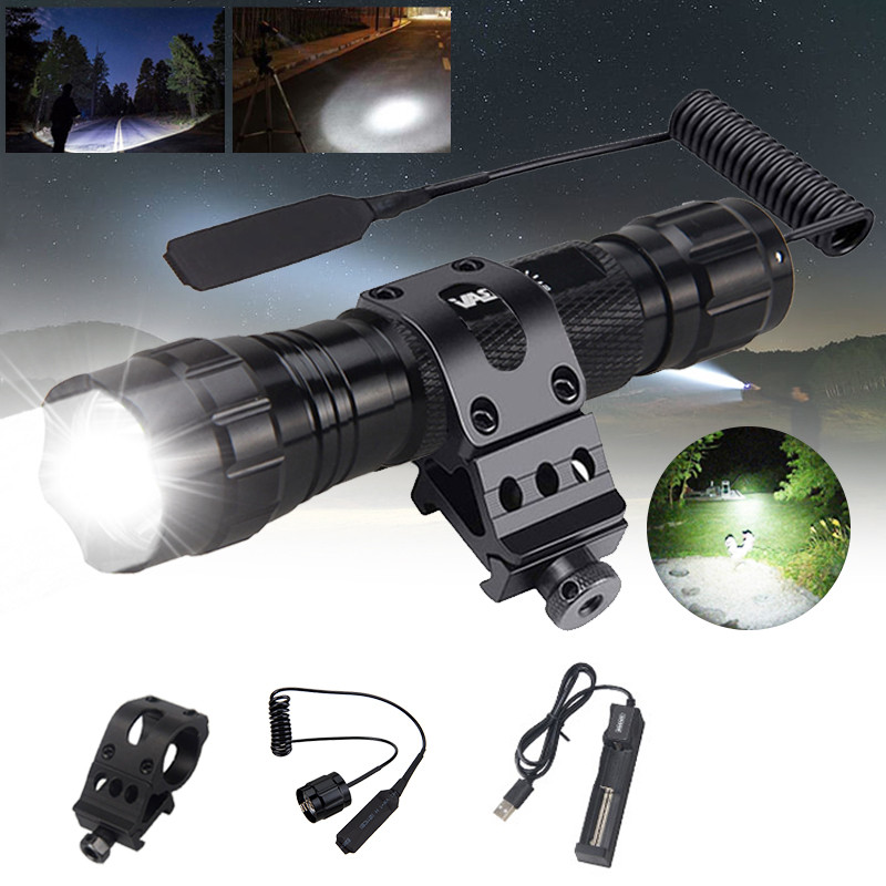 500Yards Hunting LED White Flashlight Night Torch Light Offset 20mm Rail Mount