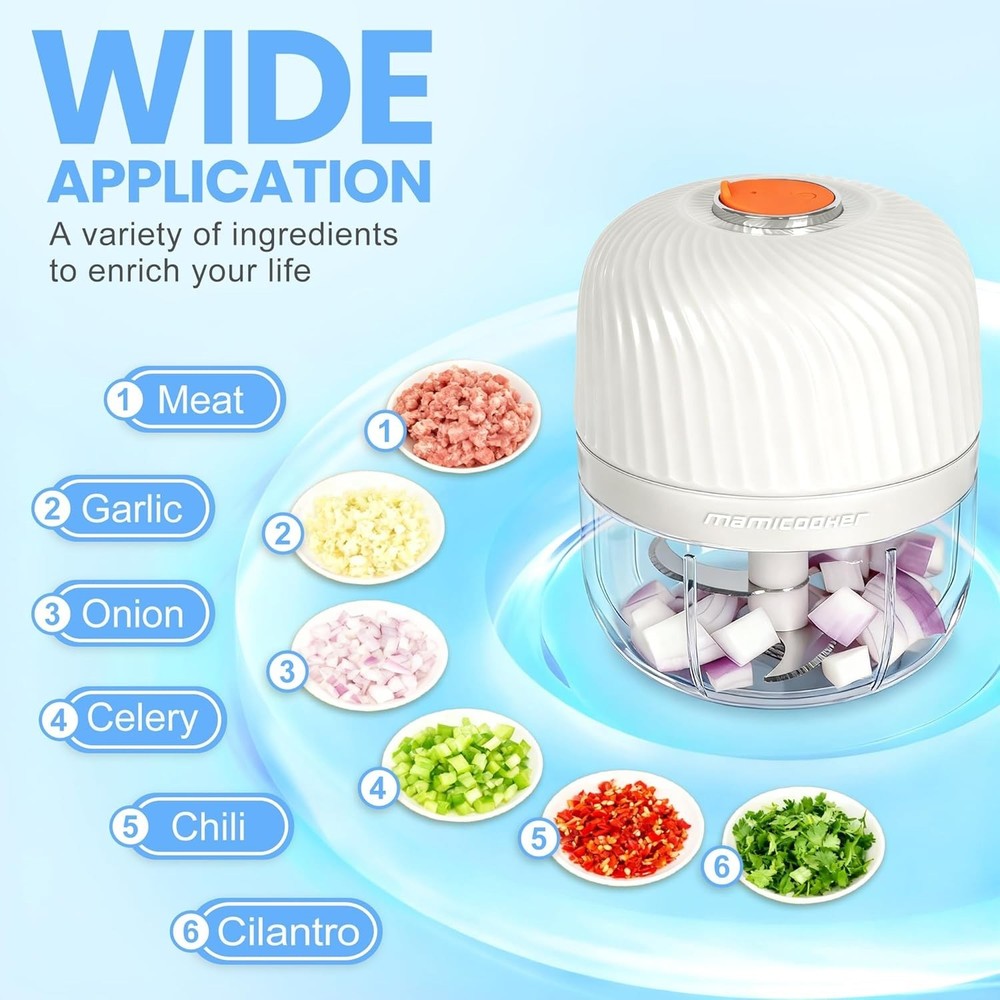 Compact 250ml Electric Veggie Chopper - Effortless One-Touch Operation