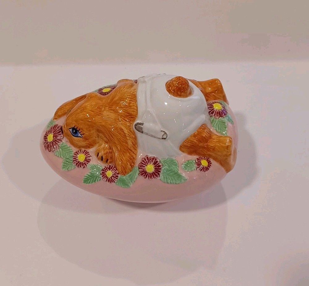 Vintage Large Pocelain Egg With Bunny On Top Candy Dish