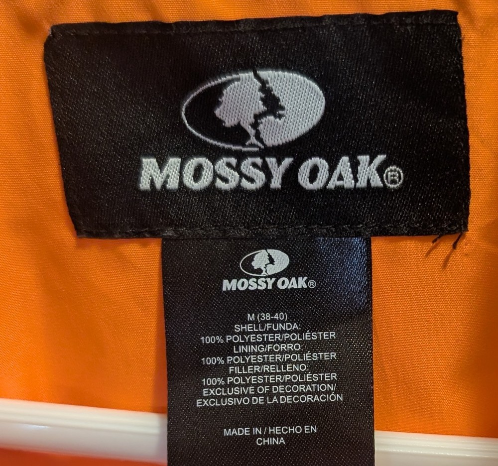 Mossy Oak Camo Thinsulate Puffer Coat With Orange Lining Size Medium 38-40