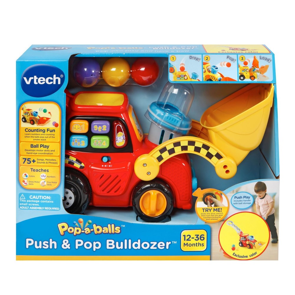 VTech Pop-a-Balls Push & Pop Bulldozer, Red - Interactive Toy
