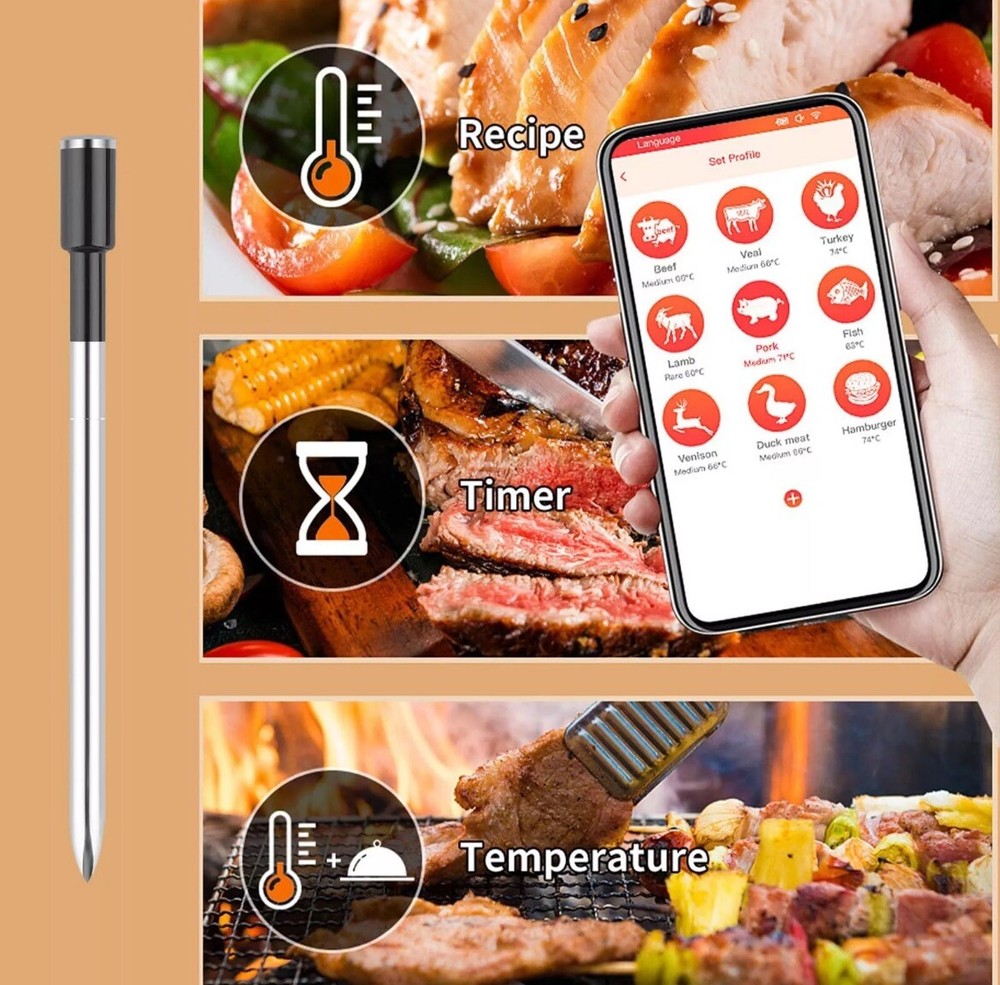 Smart Wireless Meat Thermometer - 500 FT Bluetooth Meat Thermometer with App,...