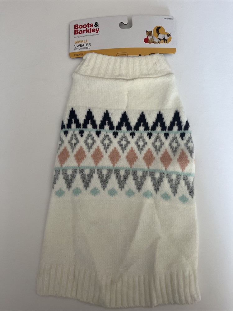 Boots & Barkley Small Pet Sweater - Cream/White With Diamond Pattern Size Small