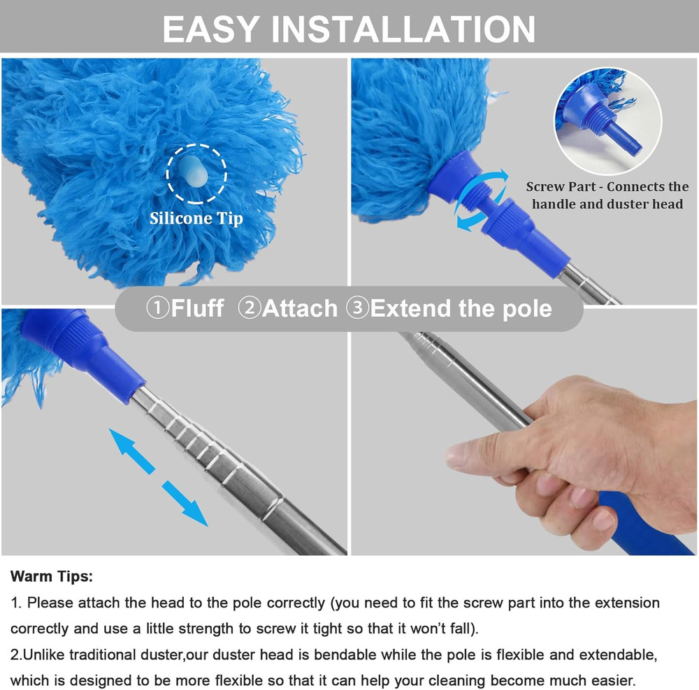 Microfiber Feather Duster Extendable Duster with 100 inches Extra Long Pole, Ben