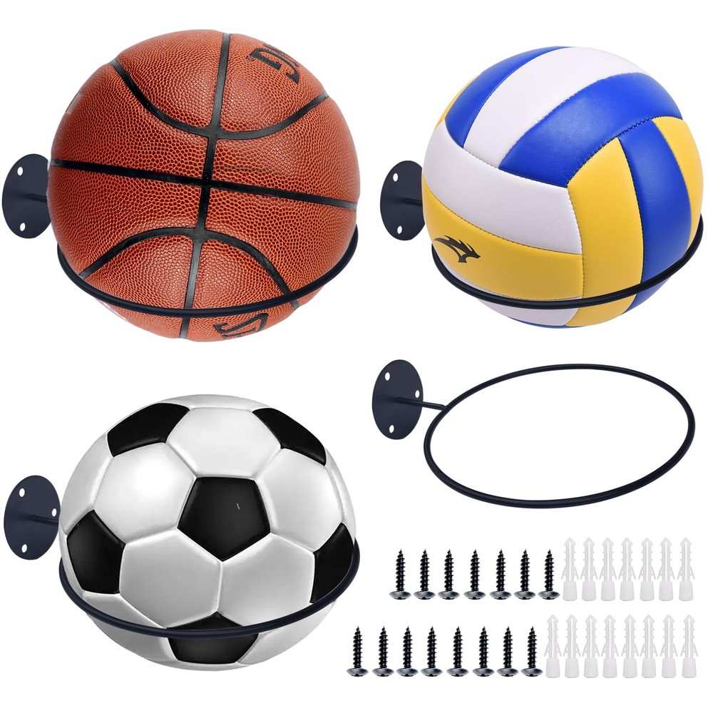 4Pcs Basketball Wall Mounted Storage Holder Display, Universal Ball Rack Meta...