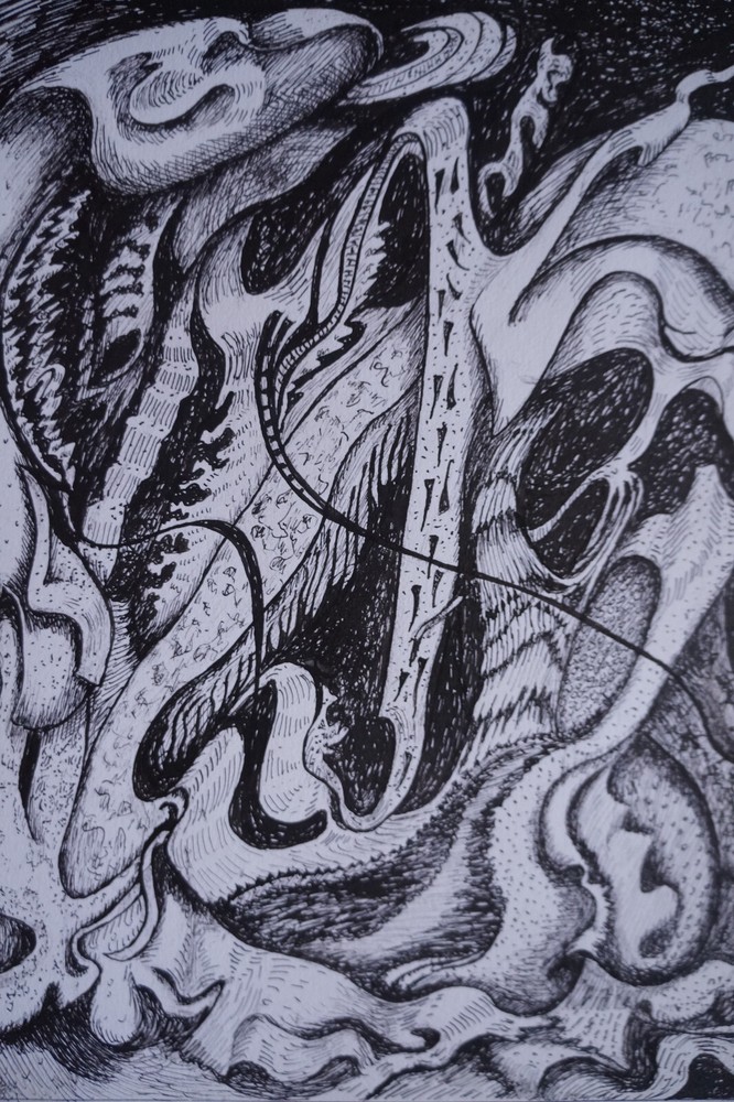 Ink Drawing Composition Signed GUSTAV VON DER LOO (a)