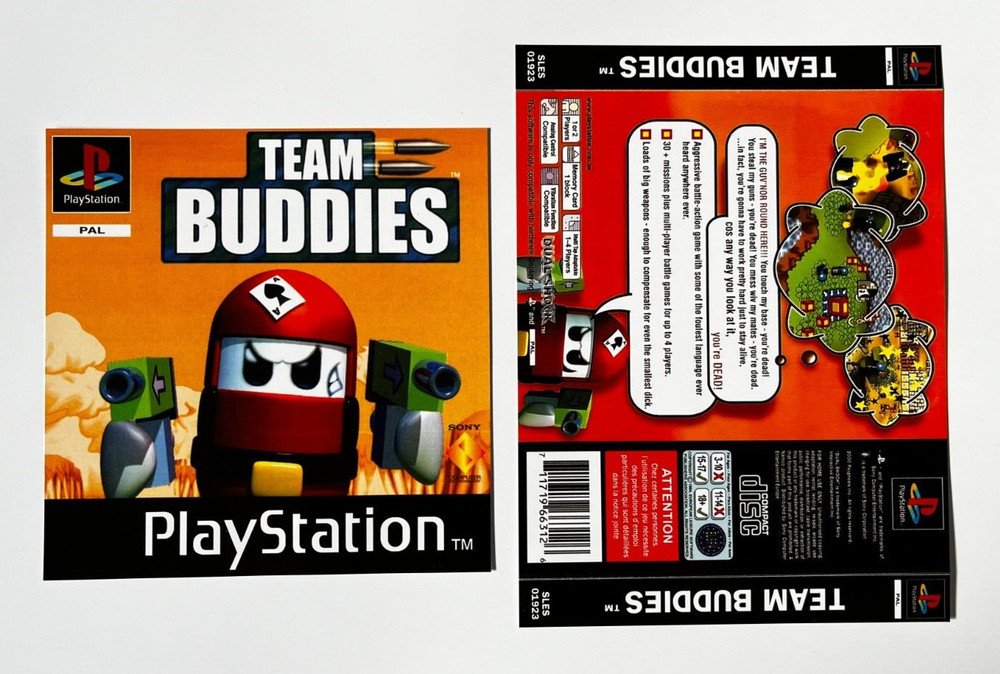 Team Buddies PlayStation PS1 Replacement Inlay Covers Front Back