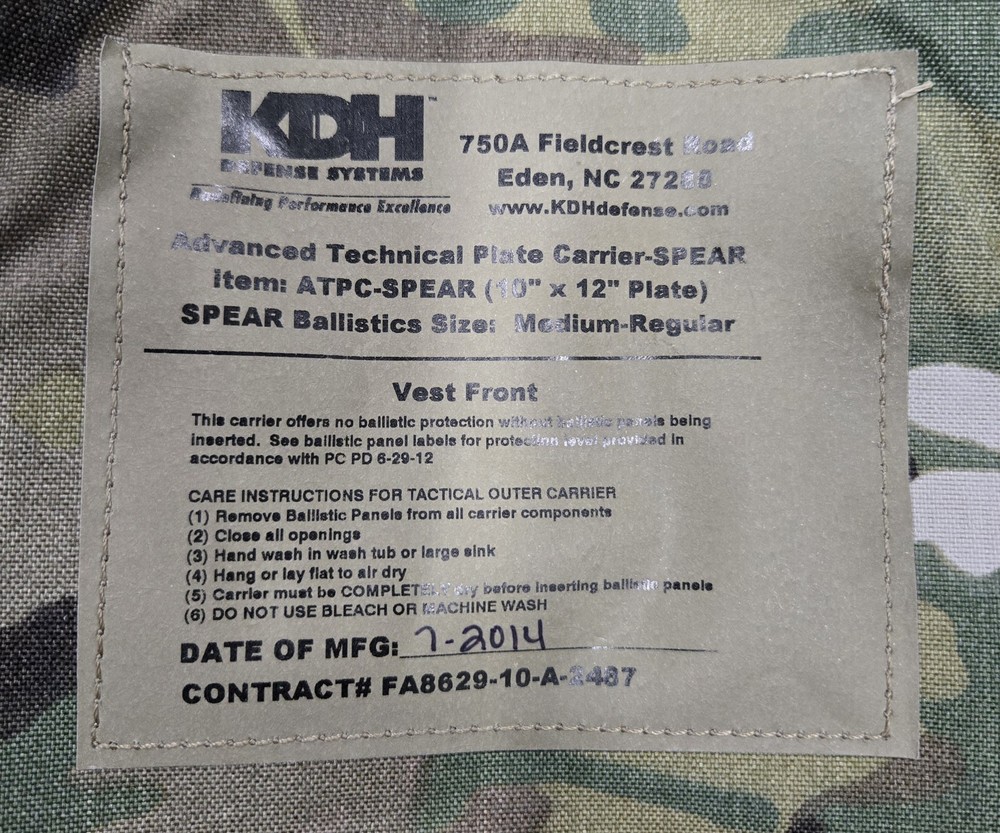 KDH MULTICAM ATPC SPEAR PLATE CARRIER(MEDIUM-REGULAR)(NEW)