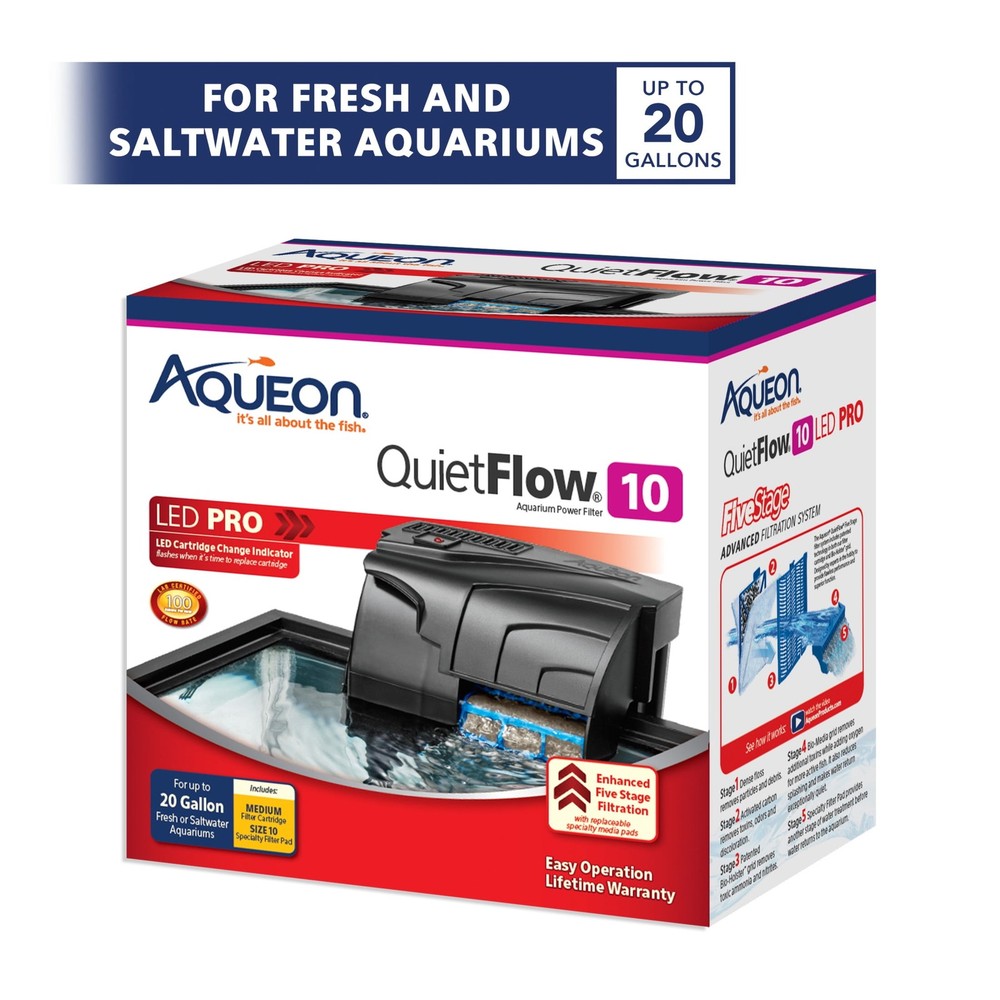 Aqueon QuietFlow LED PRO Aquarium Power Filter Size 10