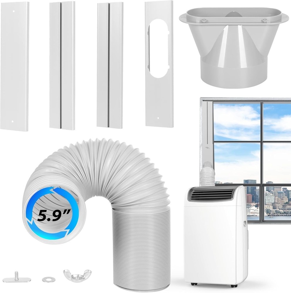 Portable AC Window Vent Kit with 5.9” Exhaust Hose Universal Window Seal Kit