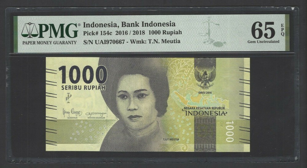 Indonesia 1000 Rupiah 2016 / 2018 P154c Uncirculated Grade 65