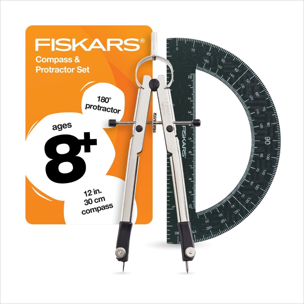 Fiskars 12-inch Metal Compass, 180-Degree Protractor Black 1-Pack