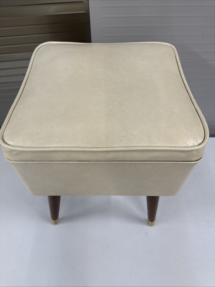 Vintage Mid Century Modern Sewing Stool Ottoman With Storage Compartment Bench