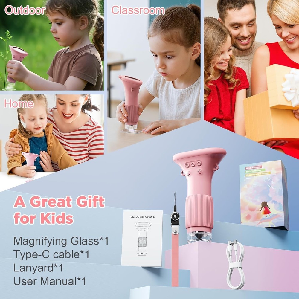 Handheld Kids Microscope - 1000X Magnification & Rechargeable for Fun Learning