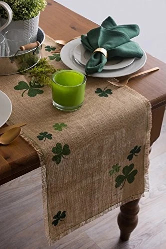 St. Patrick's Day Collection Tabletop Table Runner, 14x74" Rectangular Shamrock