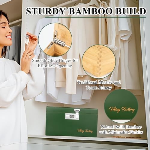 Large Bamboo Storage Box with Combination Lock - Decorative Organizer Set