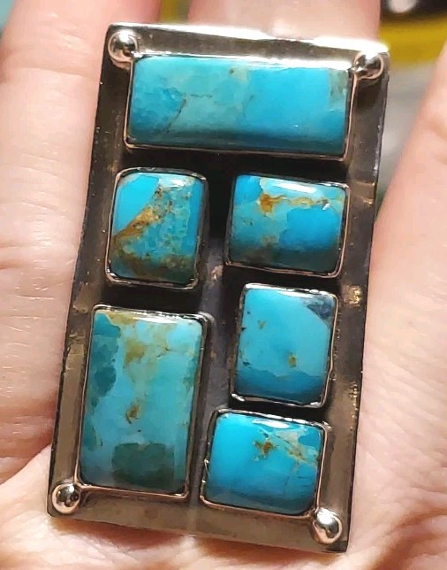 New Large Artsy Sterling Silver & Turquoise Adjustable Ring