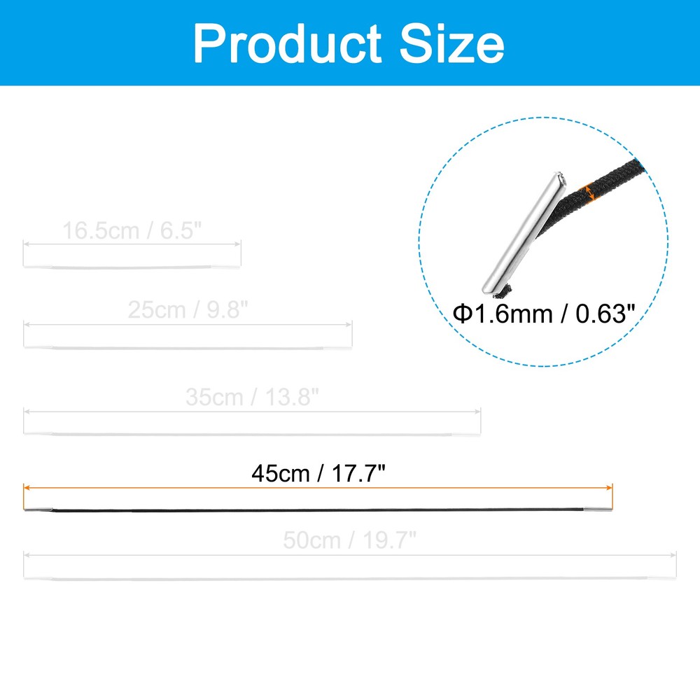 50Pcs 18" Elastic Barbed Cord 1.6mm Loop Stretch Round String Black
