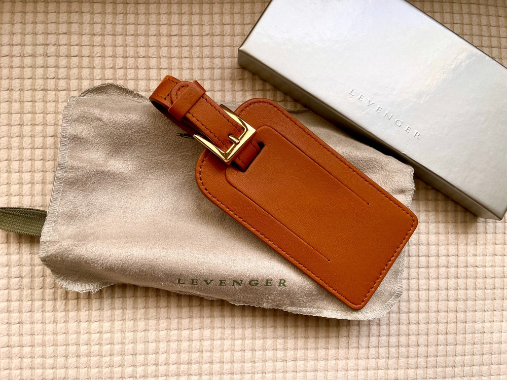 Levenger Leather Luggage Tag Tan Color
