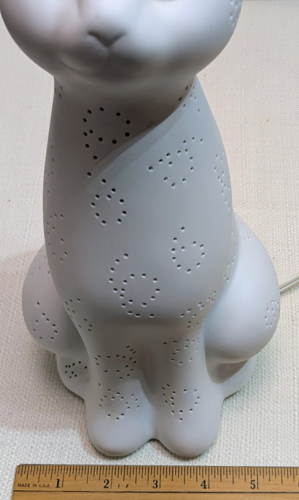White 12" Ceramic Cat Night Light Lamp