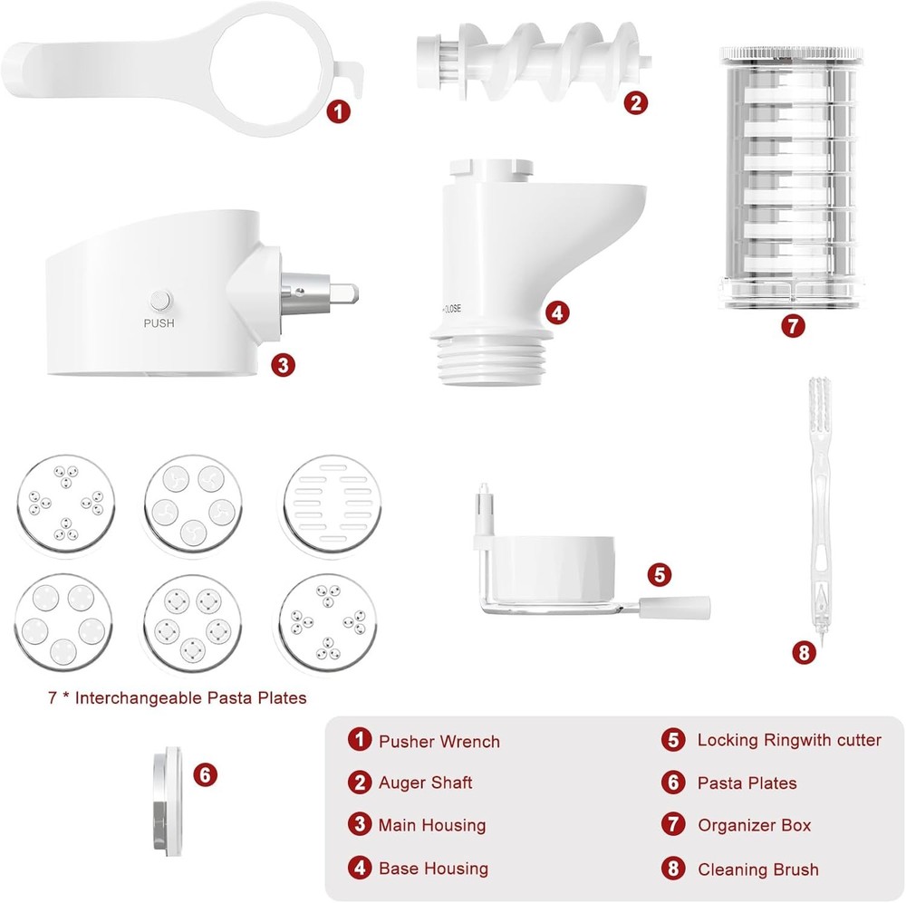 Versatile Kitchenaid Pasta Maker with 7 Plates & Durable High-Strength Plastic