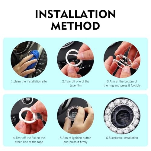 Car Push Start Button Cover, Shiny Key Ignition Switch Knob Ring, Crystal