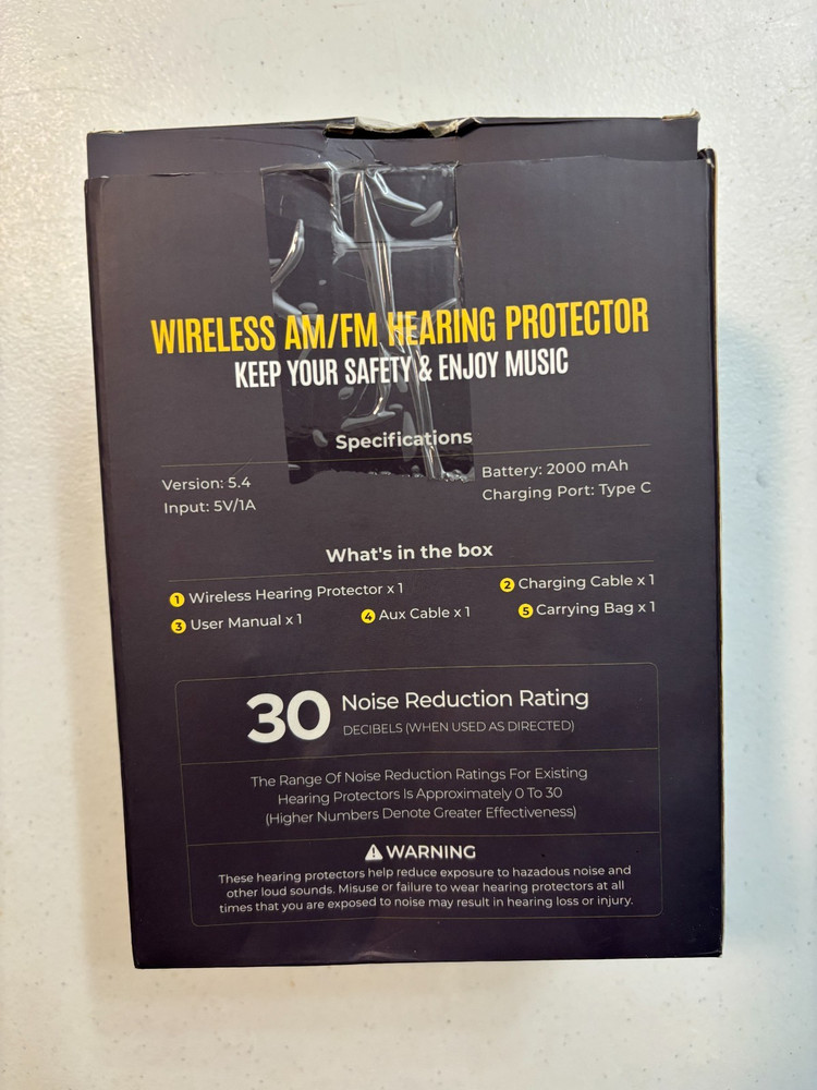 Rechargeable Wireless AM/FM Hearing Protector - SNR30 DB - Black