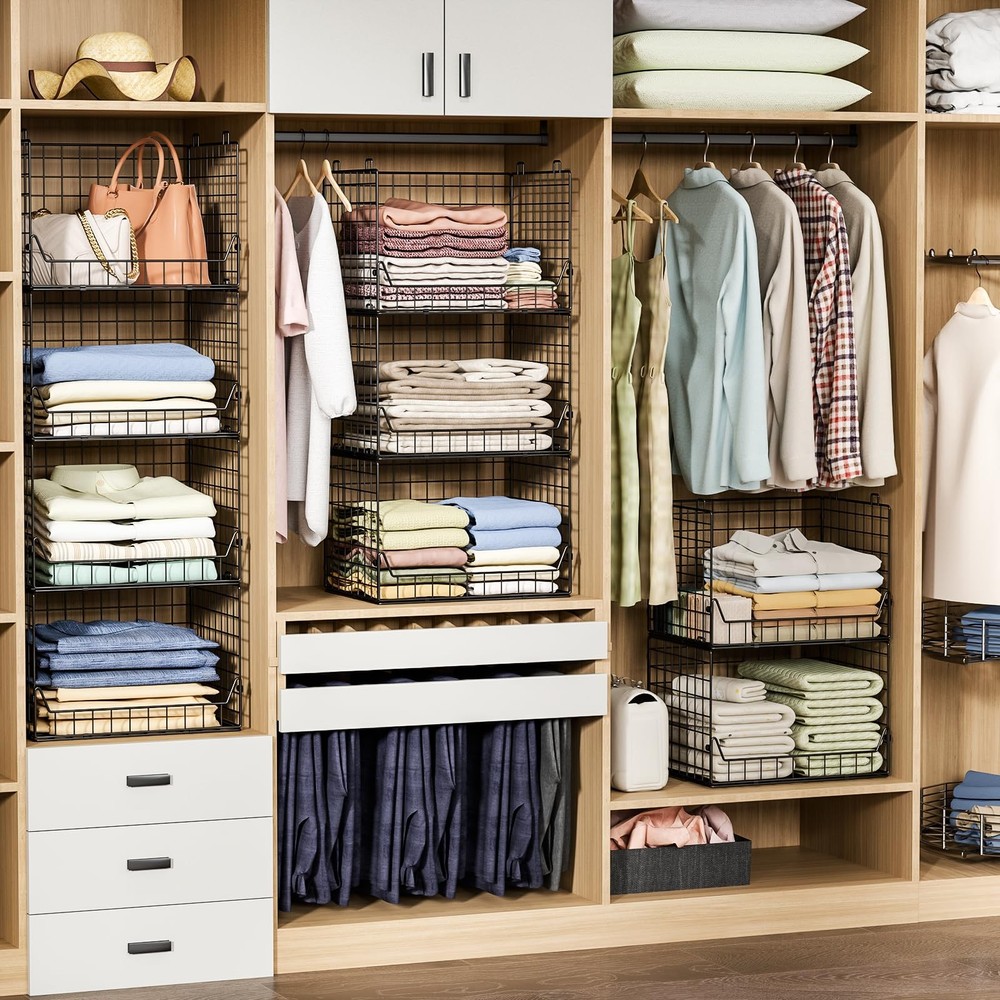 4-Tier Extra Height Stackable Closet Organizer – Foldable Storage Bins for Sw...