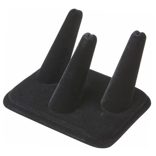 Ring Finger Display, Three on Rectangular Base, 4.25" W x 3.25" 1 Black Velvet