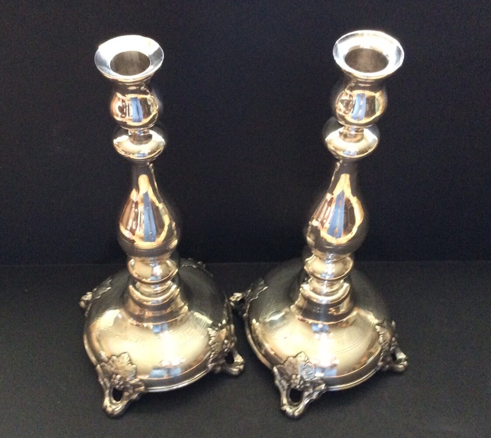 Pair of European Solid Silver Sabbath Candleholders