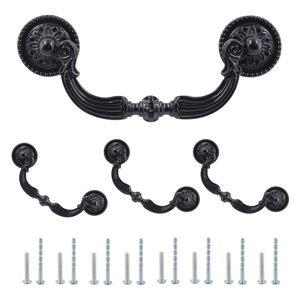 4 Pack Antique Drop Drawer Pull 3.5 Inch Hole Center Vintage Bail Pull Handle...