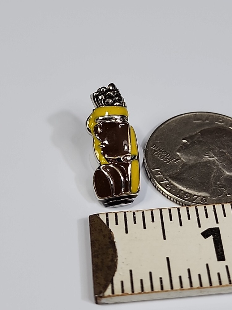 Golf Bag Lapel Pin Brown Yellow & Silver Colors