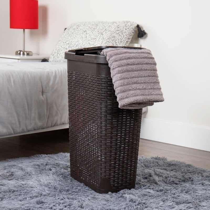 Slim Laundry Hamper W/ Lid Portable Plastic Clothes Basket Storage Solution New