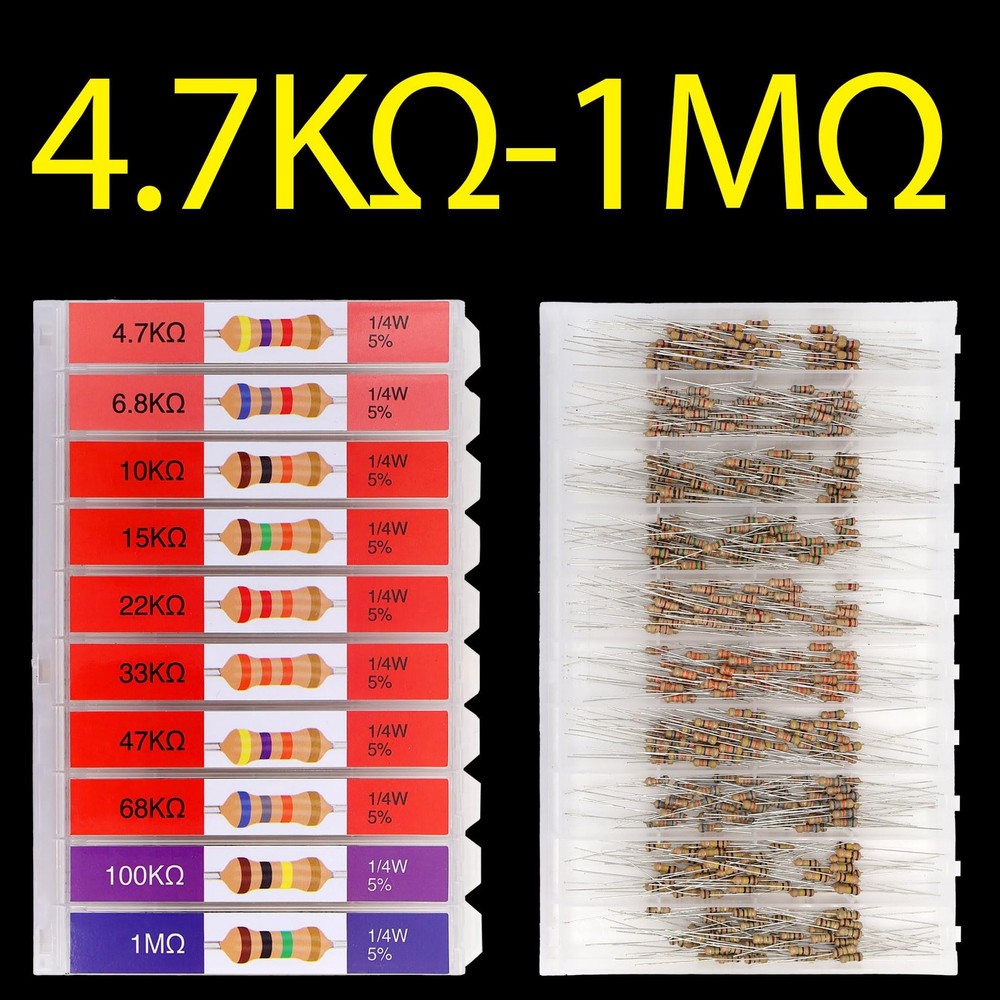 EEEEE 100 Ohm - 1M with 5% Carbon Resistor Assortment Kit and Color coded