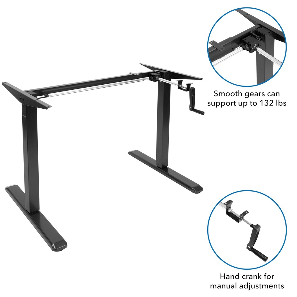 Hand Crank Sit-Stand Black Desk Frame with Extra-Wide White Tabletop